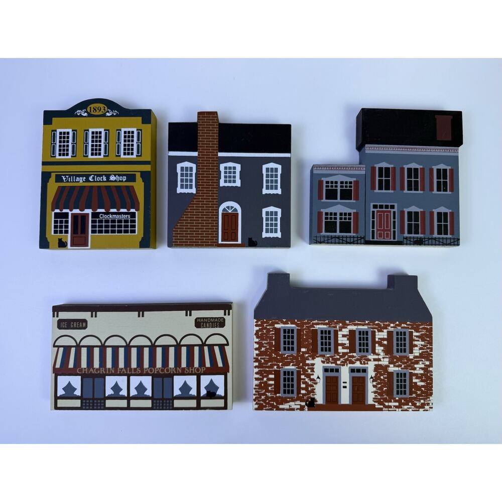 The Cat’s Meow 1986 Series IV Set Of 5 Wooden Painted Shelf Sitter Village